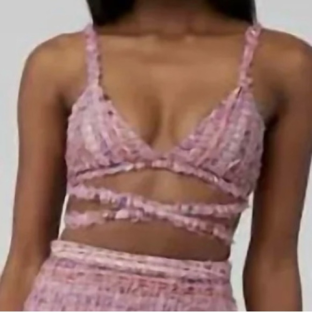 For Love and Lemons Tweed Bra wrap top